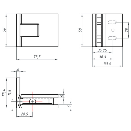 Петля стена-стекло с  крышкой 90°, графит матовый, латунь H54-GFM/brass
