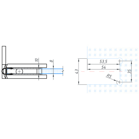 Петля стена-стекло с  крышкой 90°, графит матовый, латунь H54-GFM/brass