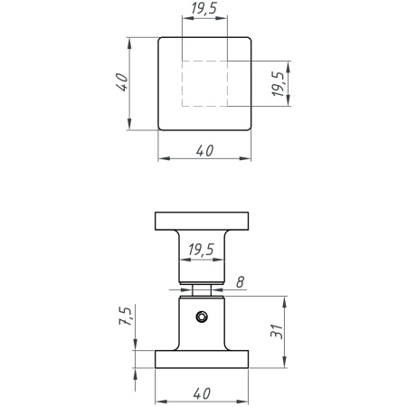 Ручка-кноб квадратная, брашированное золото, латунь