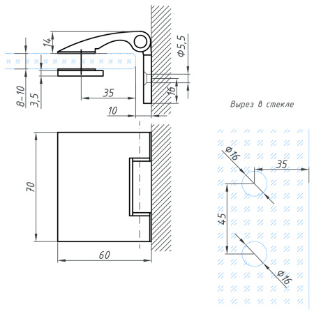 P03-103BLK/brass Петля стена-стекло 90°, черный матовый, латунь