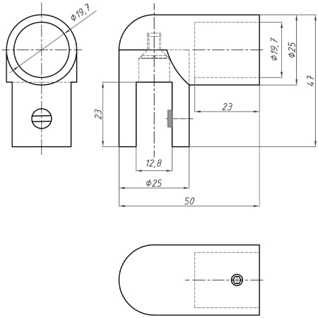 D02-509WM/brass Держатель стекла ф19 торцевой 90°, белый матовый, латунь