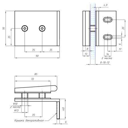 K03-200BRZ/brass Коннектор, стекло-стена 90°, бронза, латунь