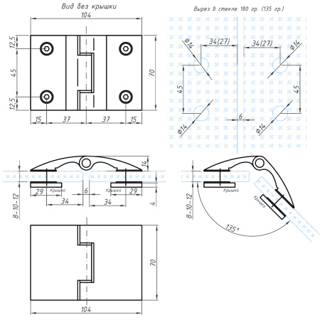 P03-102WG/brass Петля стекло-стекло 180°/135°, белый глянец, латунь