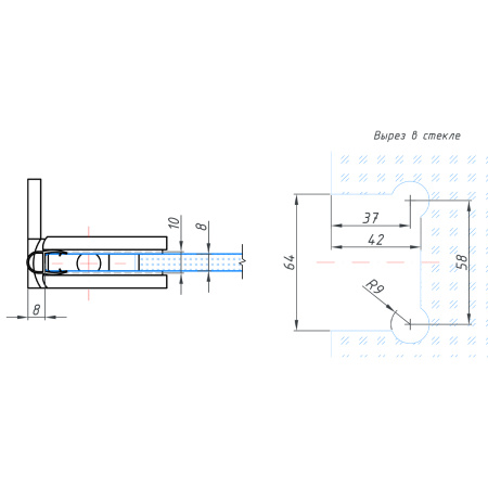 Петля стена-стекло с крышкой 90°,черный матовый, латунь H5-BLK/brass