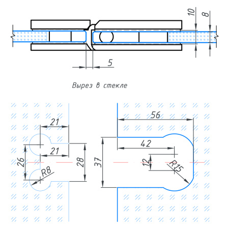 Петля стекло-стекло с  крышками, бронза, латунь H1203-BRZ/brass