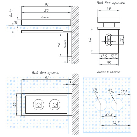 K02-204GFM/sus304 Коннектор стена-стекло 90˚ с пластиной, графит матовый, sus304