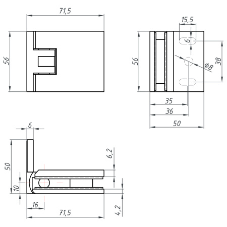 Петля стена-стекло с  крышкой 90°, графит матовый, латунь H12-GFM/brass